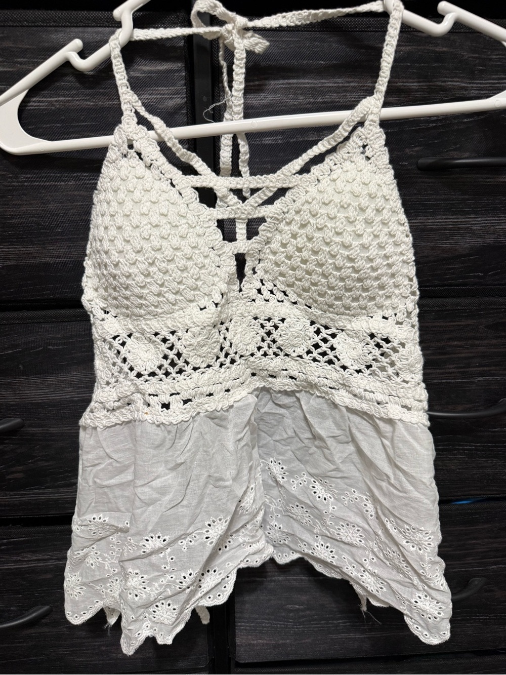 Handmade White Crochet & Eyelet Tank Top